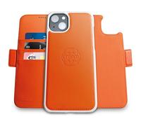 dreem Fibonacci wallet case compatible with iPhone 14 Plus / 2-in-1 shockproof case and detachable vegan leather folio, MagSafe compatible, RFID protection [Orange]