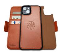 dreem Fibonacci wallet case compatible with iPhone 14 Plus / 2-in-1 shockproof case and detachable vegan leather folio, MagSafe compatible, RFID protection [Caramel]