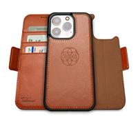 dreem Fibonacci wallet case compatible with iPhone 14 Pro / 2-in-1 shockproof case and detachable vegan leather folio, MagSafe compatible, RFID protection [Caramel]