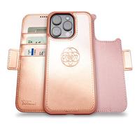 dreem Fibonacci wallet case compatible with iPhone 14 Pro Max / 2-in-1 shockproof case and detachable vegan leather folio, MagSafe compatible, RFID protection [Rose]