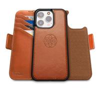 dreem Fibonacci wallet case compatible with iPhone 15 Pro / 2-in-1 shockproof case and detachable vegan leather folio, MagSafe compatible, RFID protection [Caramel]