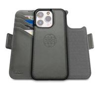 dreem Fibonacci wallet case compatible with iPhone 15 Pro / 2-in-1 shockproof case and detachable vegan leather folio, MagSafe compatible, RFID protection [Grey]