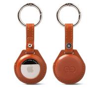 Dreem Liberate Holder Compatible with Apple AirTag (2021) - Vegan Leather, Scratch Resistant, Stainless Steel Ring, Lightweight [Caramel]