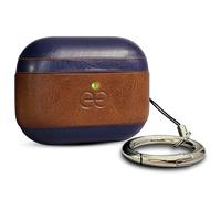 Dreem Om AirPod Pro 3 Case, Leather, with Keychain, Protective One-Piece Hard Shell, Compatible with AirPods Pro 3, Luxury Vegan Leather, with Reveal Motion Effect [Duo] Chocolate/Royal blue