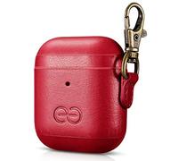 Dreem Om Case Cover with Keychain Clip compatible with AirPods 1 & 2, Vegan Leather Airpods Case for Men & Women, Luxury Earbuds Accessory for Apple iPhone - Red