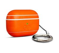 Dreem Om Case Cover with Keychain Clip Compatible with AirPods Pro 2/Pro, Protective One-Piece Hard Shell, Luxury Vegan Leather AirPod Pro Case 2nd/1st Generation with Separate Clip [Orange]
