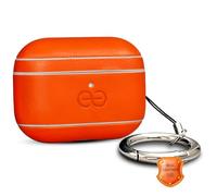 Dreem Real Leather AirPods Pro 3 Case Cover, Keychain Carabiner Clip, for Apple AirPods Pro 3 Case, Leather + Protective Hard Plastic Shell, MagSafe OK, with Reveal Motion Effect [Om:Orange]