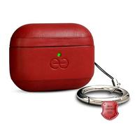 Dreem Real Leather AirPods Pro 3 Case Cover, Keychain Carabiner Clip, for Apple AirPods Pro 3 Case, Leather + Protective Hard Plastic Shell, MagSafe OK, with Reveal Motion Effect [Om:Red]