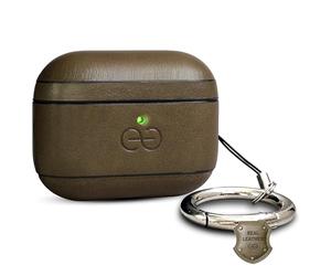 Dreem Real Leather AirPods Pro 3 Case Cover, Keychain Carabiner Clip, for Apple AirPods Pro 3 Case, Leather + Protective Hard Plastic Shell, MagSafe OK, with Reveal Motion Effect [Om:Olive]