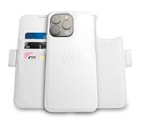 dreem Wallet Case for iPhone 14 Pro, 2 Way Phone Stand, Magnetic Detachable Vegan Leather Flip Cover RFID Blocking Card Holder, MagSafe-Fit, Gift Box [Fibonacci: White]