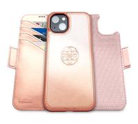 dreem Wallet Case for iPhone 15 Plus, Revolutionary Vert/Hor Phone Stand, Magnetic Detachable Vegan Leather Flip Cover RFID Blocking Card Holder, MagSafe-Fit, Gift Box [Fibonacci: Rose]