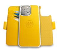 dreem Wallet Case for iPhone 15 Pro Max, Revolutionary Vert/Hor Phone Stand, Magnetic Detachable Vegan Leather Flip Cover RFID Blocking Card Holder, MagSafe-Fit, Gift Box [Fibonacci: Yellow]