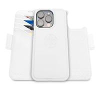 dreem Wallet Case for iPhone 15 Pro, Revolutionary Vert/Hor Phone Stand, Magnetic Detachable Vegan Leather Flip Cover RFID Blocking Card Holder, MagSafe-Fit, Gift Box [Fibonacci: White]