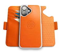 dreem Wallet Case for iPhone 16 Plus, Revolutionary Vert/Hor Phone Stand, Magnetic Detachable Vegan Leather Flip Cover RFID Blocking Card Holder, MagSafe-Fit, Gift Box [Fibonacci: Orange]