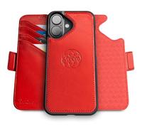 dreem Wallet Case for iPhone 16, Revolutionary Vert/Hor Phone Stand, Magnetic Detachable Vegan Leather Flip Cover RFID Blocking Card Holder, MagSafe-Fit, Gift Box [Fibonacci: Red]