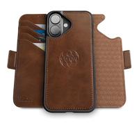 dreem Wallet Case for iPhone 16, Revolutionary Vert/Hor Phone Stand, Magnetic Detachable Vegan Leather Flip Cover RFID Blocking Card Holder, MagSafe-Fit, Gift Box [Fibonacci: Chocolate]