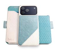 dreem Wallet Case for iPhone 17 Pro, Revolutionary Vert/Hor Phone Stand, Magnetic Detachable Vegan Leather Flip Cover RFID Blocking Card Holder, MagSafe-Fit, Gift Box [Fibonacci: Light Blue/White]