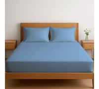 Dreema Novexa 3 Piece Egyptian Cotton Double Fitted Sheets 400 Thread Count 3PCS Deep Fitted Sheet Set with 2 Pillowcase Hotel Quality Bed Sheet Luxury Ultra Soft Bottom Sky Blue Fitted Bedsheets