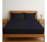 Dreema Novexa 3 Piece Egyptian Cotton Single Fitted Sheets 400 Thread Count 3PCS Deep Fitted Sheet Set with 2 Pillowcase Hotel Quality Bed Sheet Luxury Ultra Soft Bottom Black Fitted Bedsheets