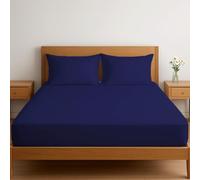 Dreema Novexa 3 Piece Egyptian Cotton Single Fitted Sheets 400 Thread Count 3PCS Deep Fitted Sheet Set with 2 Pillowcase Hotel Quality Bed Sheet Luxury Ultra Soft Bottom Navy Blue Fitted Bedsheets