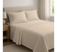 Dreema Novexa 4Pcs 100% Egyptian Cotton Single Bed Sheet Set - 1 Fitted Sheet, 1 Flat Sheet & 2 Pillowcases - 400 Thread Count, 40cm Deep, Wrinkle Resistant, Hotel Quality Beige Bedsheets