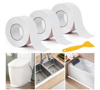 DREETINO Bath Sealant Strip,11ft Self Adhesive Caulk Strip Sealant Tape for Kitchen, Bathroom, Toilet, Wall Corner with Sealing Tool - White (3PCS)