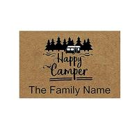 Drehomeie Happy Camper Rv Family Name Personalized Durable Doormat Door Mat Rubber Non-Slip Front Door Garden Kitchen Bedroom Entrance Rug Floor Mat Funny Home Decor Mat 23.6x15.7 Inches