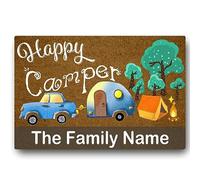 Drehomeie Happy Camper Rv Family Name Personalized Durable Doormat Door Mat Rubber Non-Slip Front Door Garden Kitchen Bedroom Entrance Rug Floor Mat Funny Home Decor Mat 23.6x15.7 Inches