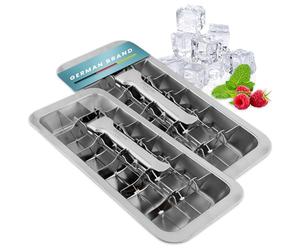 Dreiklang - be smart Stainless Steel Polished Set 2-Pack Ice Cube Tray for Freezer Ice Cube Tray with Lever Insert for Easy Release | Food-Safe & Durable Ice Cube Maker | Plastic-Free Large