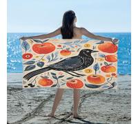 Drekrid Abstract Apple And Raven Bird Beach Towel for Adults, Quick Dry Microfibre Towel for Travel Swimming Beach Gym Camping
