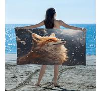 Drekrid Art Oil Painting Snowing Looking Up At The Sky Fox Beach Towel for Adults, Quick Dry Microfibre Towel for Travel Swimming Beach Gym Camping