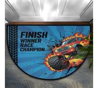 Drekrid Half Circle Door Mat - Absorbent Non-Slip Half Round Entryway Area Rug - Soft Cute Semicircular Washable Carpet for Kitchen Bathroom Bedroom, Monster Car Truck 90x60CM