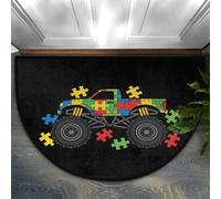 Drekrid Half Circle Door Mat - Autism Monster Car Truck Absorbent Non-Slip Half Round Entryway Area Rug - Cute Soft Semicircular Washable Carpet for Bedroom Kitchen Bathroom, 90x60CM
