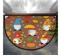 Drekrid Half Circle Door Mat - Autumn Pumpkin Maple Leaf Gnome Absorbent Non-Slip Half Round Entryway Area Rug - Cute Soft Semicircular Washable Carpet for Bedroom Bathroom Kitchen, 36“x24”