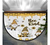 Drekrid Half Circle Door Mat - Bee Gnome Absorbent Non-Slip Half Round Entrance Area Rug - Cute Soft Semicircular Washable Carpet for Kitchen Bathroom Bedroom, 90x60CM