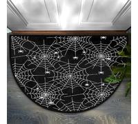 Drekrid Half Circle Door Mat - Black Spider Web Absorbent Non-Slip Half Round Entrance Area Rug - Cute Soft Semicircular Washable Carpet for Kitchen Bathroom Bedroom, 90x60CM