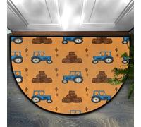 Drekrid Half Circle Door Mat - Blue Farm Tractor Absorbent Non-Slip Half Round Entryway Area Rug - Soft Cute Washable Semicircular Carpet for Kitchen Bedroom Bathroom, 90x60CM