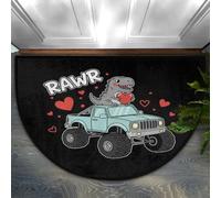 Drekrid Half Circle Door Mat, Dinosaur Monster Car Truck Absorbent Non-Slip Half Round Entryway Area Rug - Cute Soft Semicircular Washable Carpet for Bedroom Kitchen Bathroom, 90x60CM