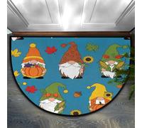 Drekrid Half Circle Door Mat - Fall Harvest Gnomes Absorbent Non-Slip Half Round Entryway Area Rug - Cute Soft Semicircular Washable Carpet for Bedroom Bathroom Kitchen, 36“x24”