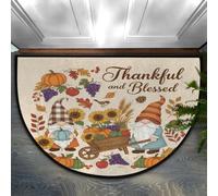 Drekrid Half Circle Door Mat - Fall Pumpkin Gnome Absorbent Non-Slip Half Round Entrance Area Rug - Cute Soft Semicircular Washable Carpet for Kitchen Bathroom Bedroom, 90x60CM