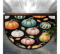 Drekrid Half Circle Door Mat - Fall Pumpkin Harvest Absorbent Non-Slip Half Round Entryway Area Rug - Cute Soft Semicircular Washable Carpet for Bedroom Bathroom Kitchen, 36“x24”