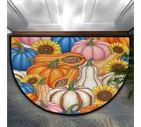 Drekrid Half Circle Door Mat, Fall Pumpkin Harvest Absorbent Non-Slip Half Round Entryway Area Rug - Cute Soft Semicircular Washable Carpet for Bedroom Bathroom Kitchen, 36“x24”