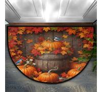 Drekrid Half Circle Door Mat - Fall Pumpkin Harvest Absorbent Non-Slip Half Round Entryway Area Rug - Soft Cute Semicircular Washable Carpet for Kitchen Bathroom Bedroom, 90x60CM