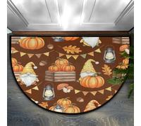 Drekrid Half Circle Door Mat - Fall Pumpkin Harvest Gnome Absorbent Non-Slip Half Round Entryway Area Rug - Cute Soft Semicircular Washable Carpet for Bedroom Bathroom Kitchen, 36“x24”