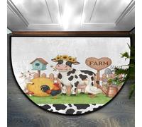 Drekrid Half Circle Door Mat - Farm Animal Cow Absorbent Non-Slip Half Round Entryway Area Rug - Soft Cute Semicircular Washable Carpet for Kitchen Bathroom Bedroom, 90x60CM