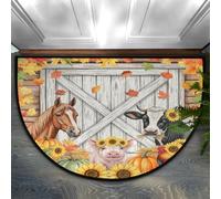 Drekrid Half Circle Door Mat - Farm Animals Fall Harvest Absorbent Non-Slip Half Round Entryway Area Rug - Cute Soft Semicircular Washable Carpet for Bedroom Bathroom Kitchen, 36“x24”