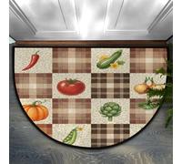 Drekrid Half Circle Door Mat - Farm Vegetable Patchwork Absorbent Non-Slip Half Round Entryway Area Rug - Soft Cute Washable Semicircular Carpet for Kitchen Bedroom Bathroom, 90x60CM