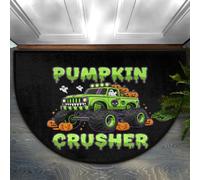 Drekrid Half Circle Door Mat - Halloween Pumpkin Monster Car Truck Absorbent Non-Slip Half Round Entryway Area Rug - Soft Cute Semicircular Washable Carpet for Kitchen Bathroom Bedroom, 90x60CM