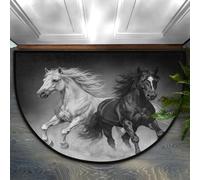 Drekrid Half Circle Door Mat - Horse Absorbent Non-Slip Half Round Entrance Area Rug - Cute Soft Semicircular Washable Carpet for Kitchen Toilet Bedside, 90x60cm