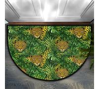 Drekrid Half Circle Door Mat - Leopard Print Palm Leaf Absorbent Non-Slip Half Round Entryway Area Rug - Soft Cute Semicircular Washable Carpet for Bathroom Bedroom Kitchen, 90x60CM